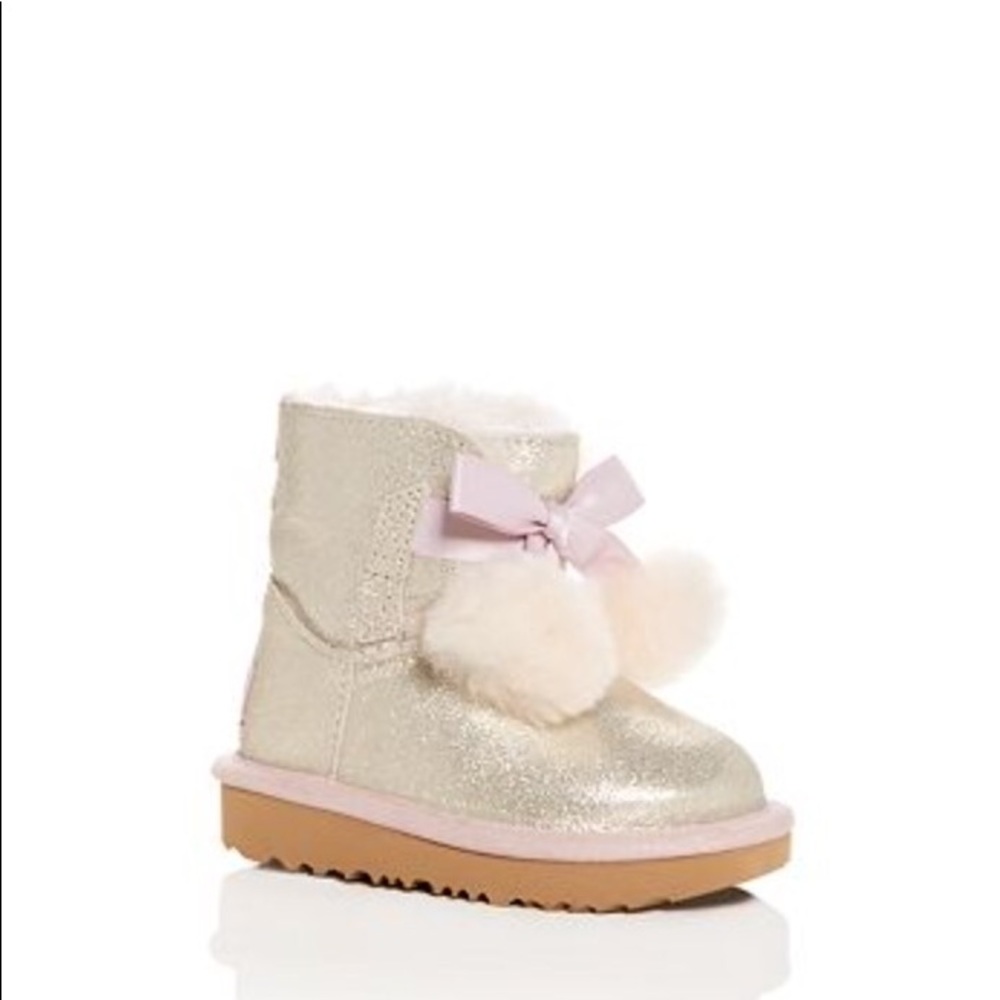 UGG Kids Gold Boots with Pink Bow